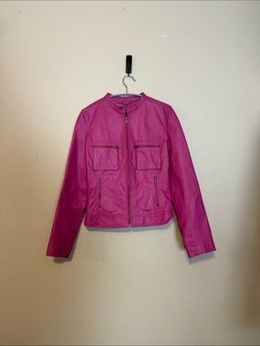 Vintage Rampage Pink Leather Jacket Y2K Mid Length Pockets Size Mediump